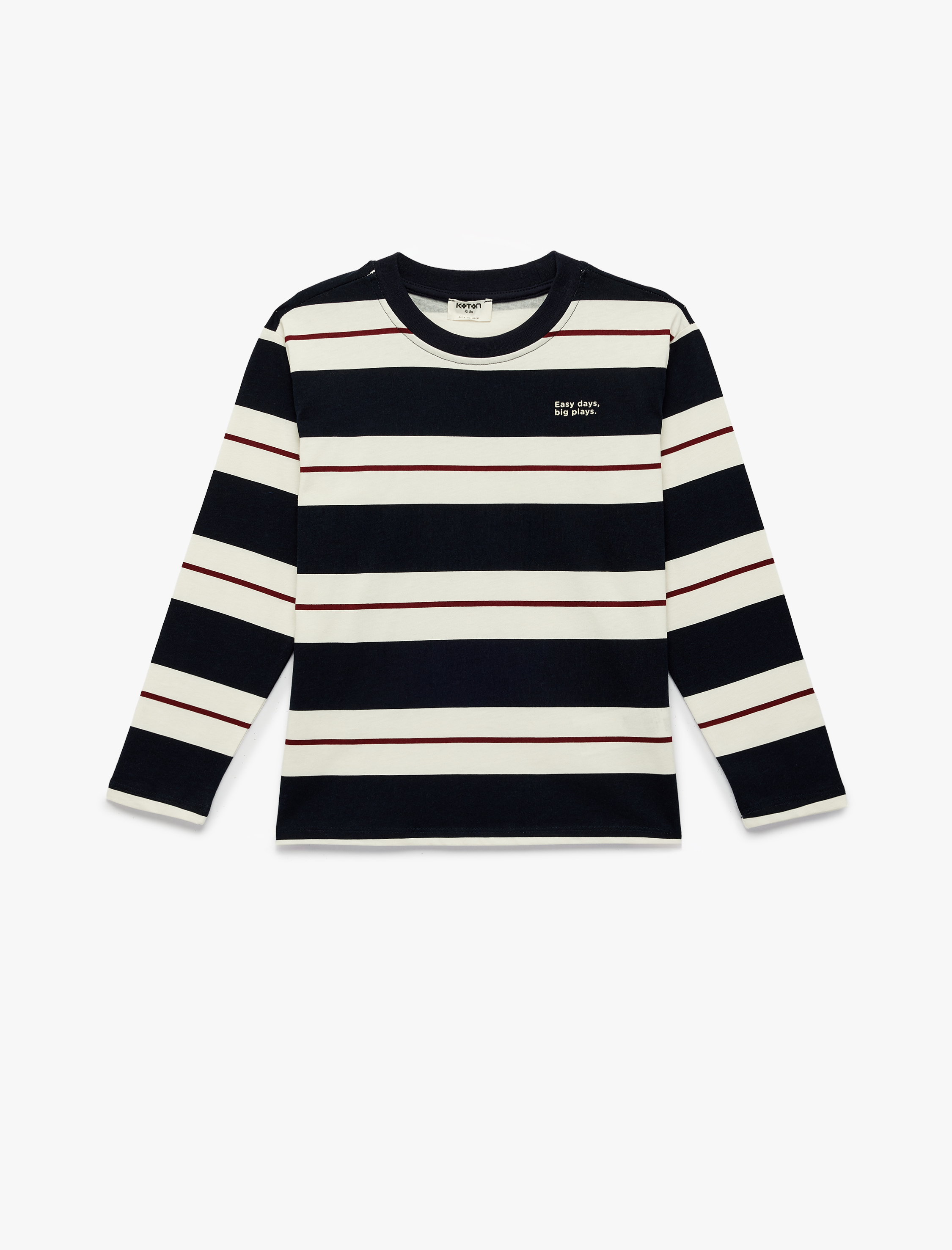  Erkek Çocuk Uzun Kollu Bisiklet Yaka Pamuklu Çizgili Tişört