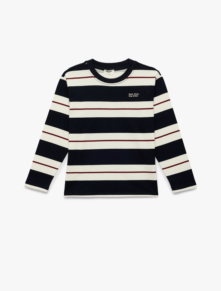 Erkek Çocuk Uzun Kollu Bisiklet Yaka Pamuklu Çizgili Tişört