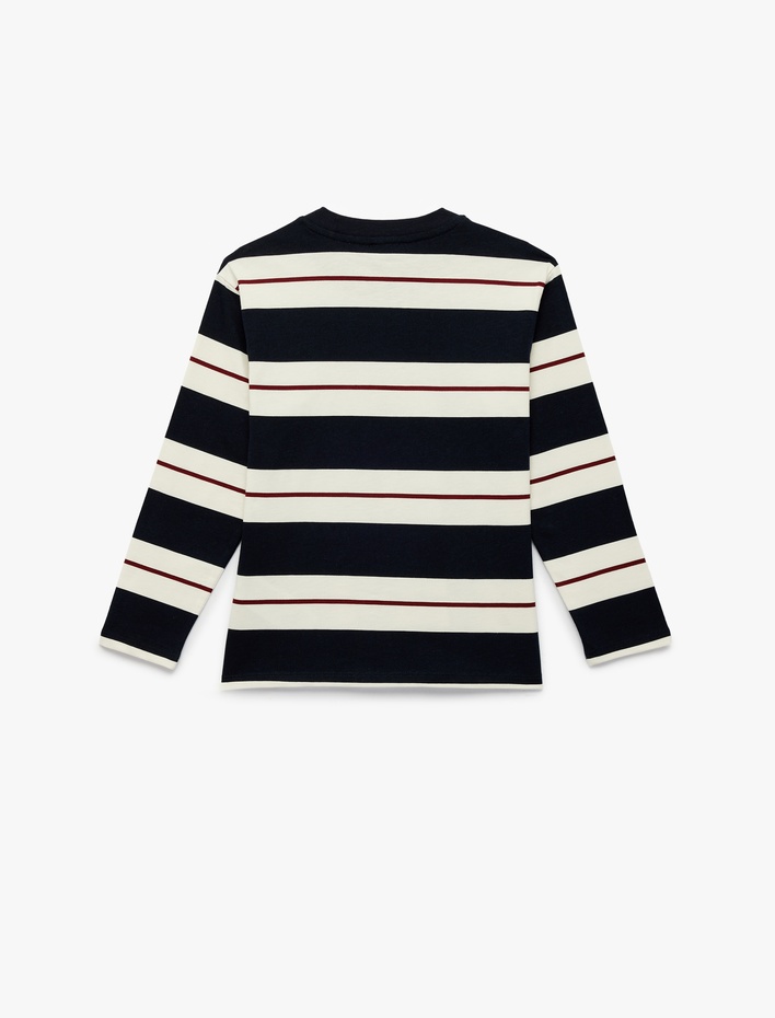 Erkek Çocuk Uzun Kollu Bisiklet Yaka Pamuklu Çizgili Tişört