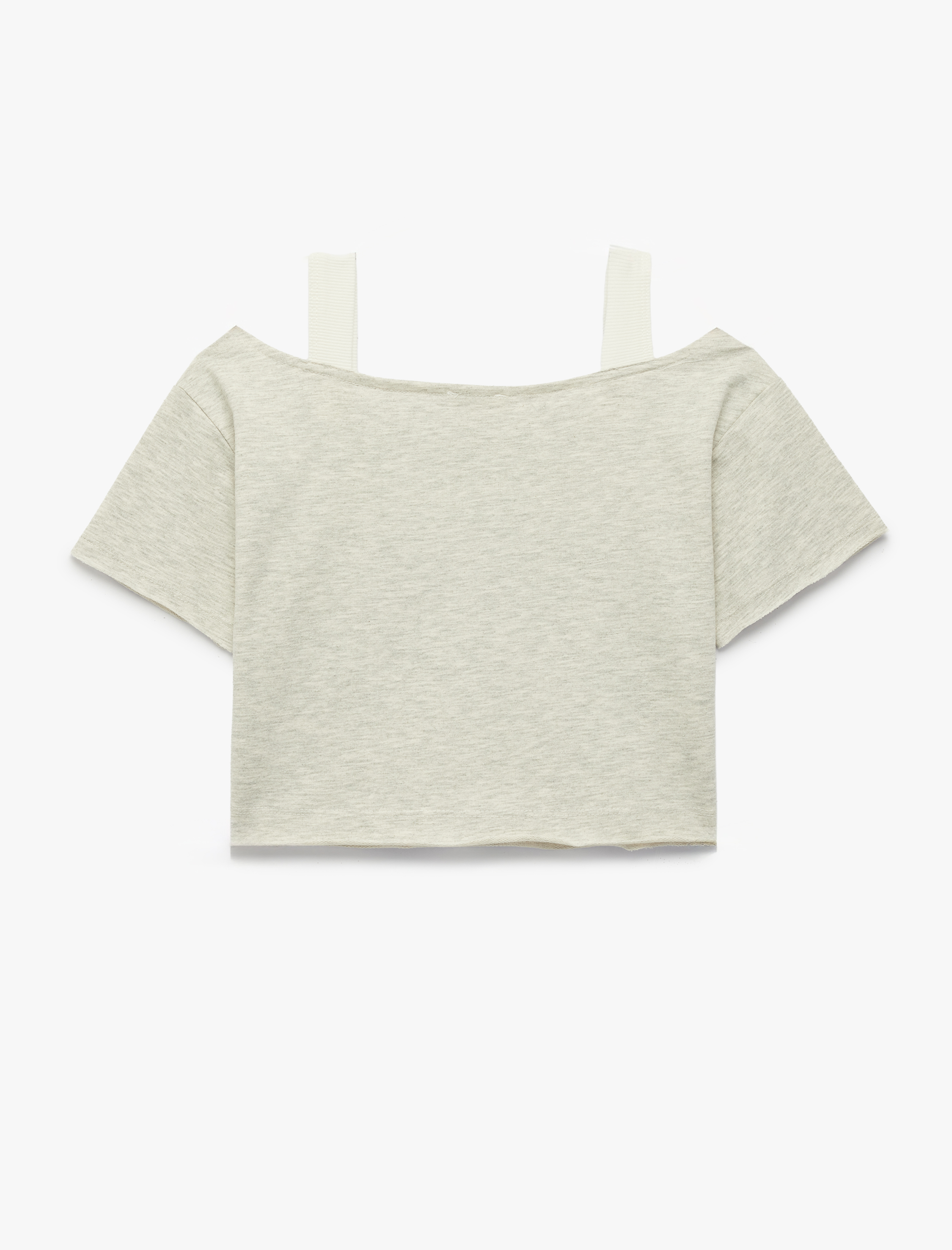  Kız Çocuk Pamuklu Kısa Kollu Çift Katlı Omzu Açık Kayık Yaka Tişört