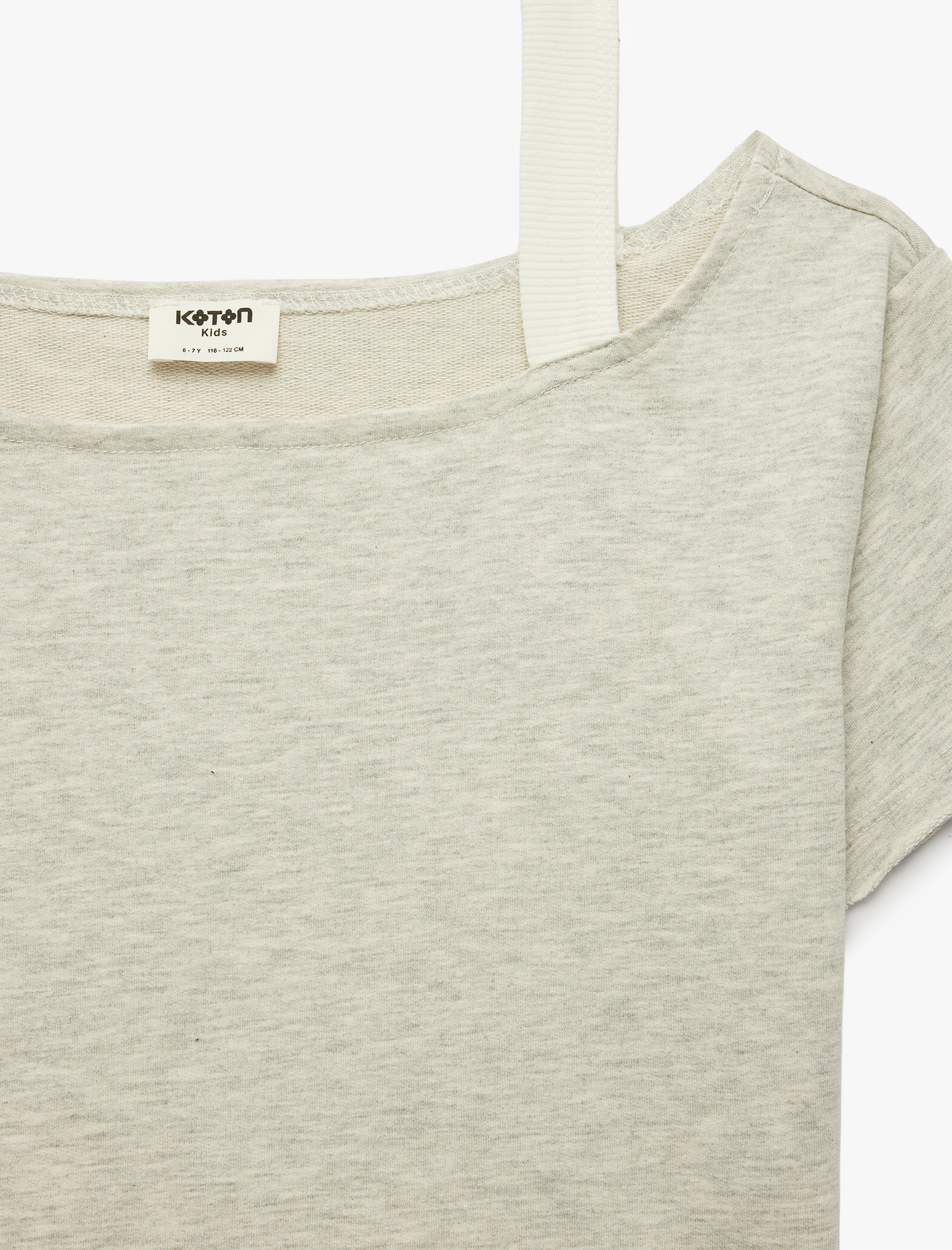  Kız Çocuk Pamuklu Kısa Kollu Çift Katlı Omzu Açık Kayık Yaka Tişört