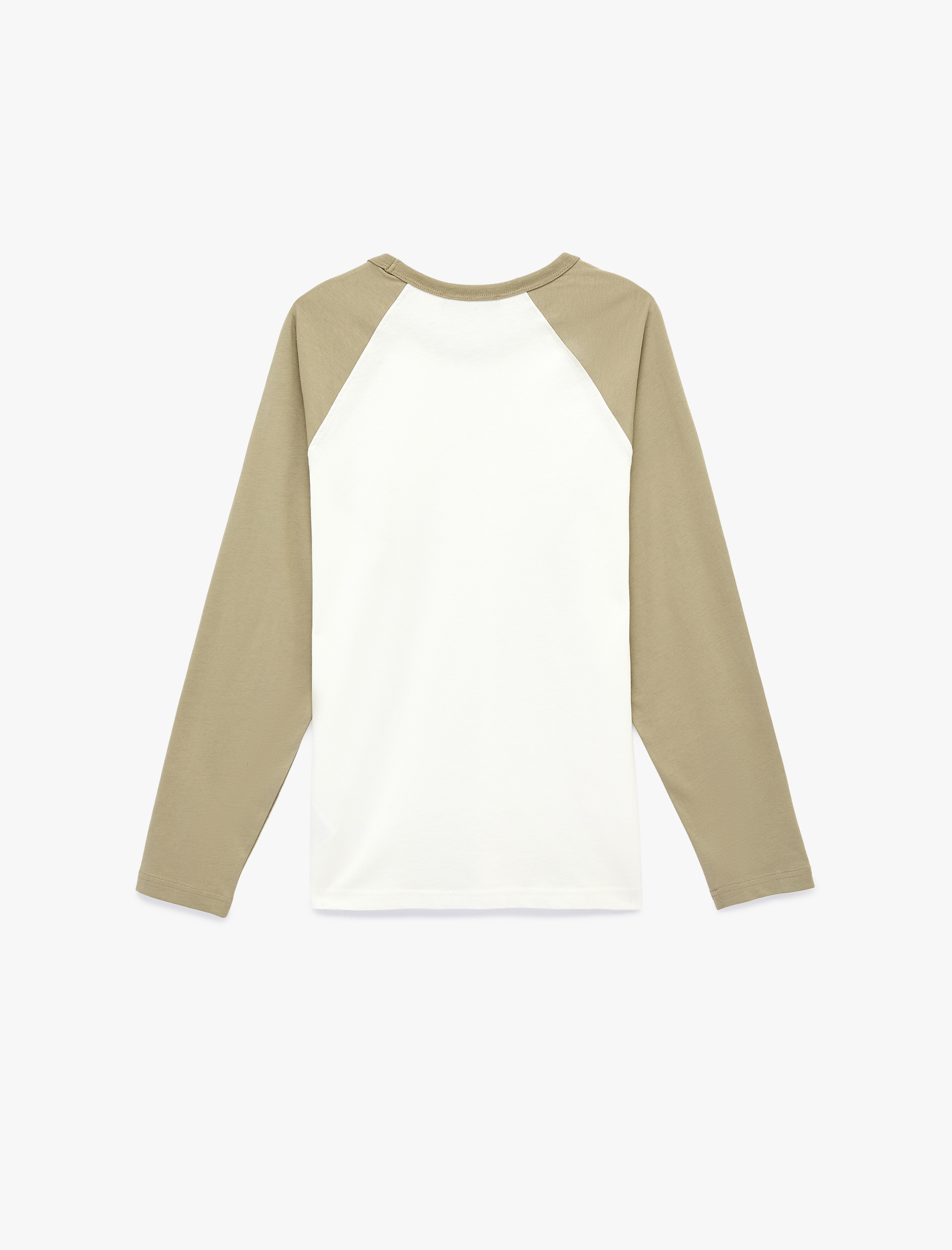   Regular Fit Pamuklu Bisiklet Yaka Renk Kontrastlı Reglan Uzun Kollu Tişört