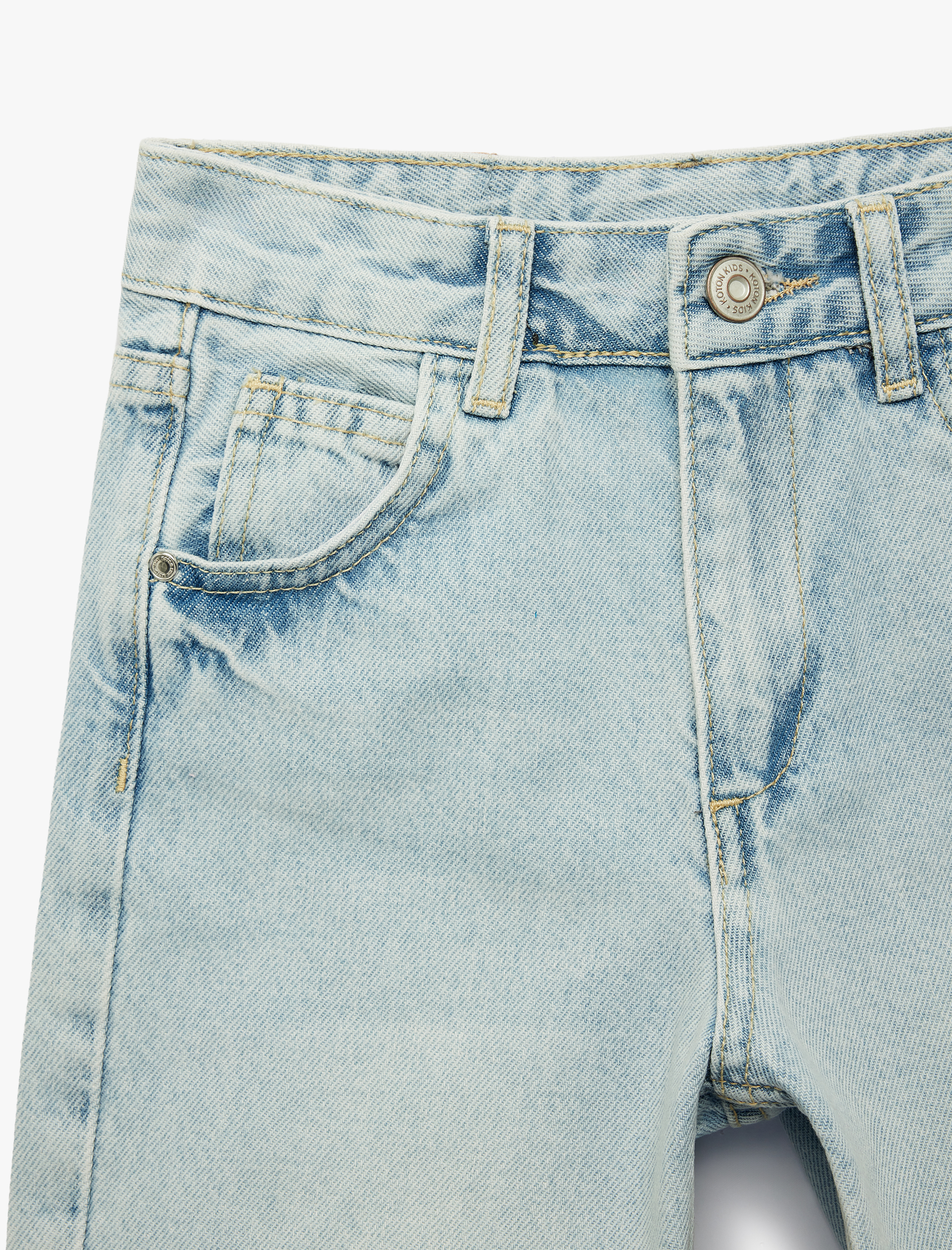  Kız Çocuk Pamuklu Düğmeli Cepli Denim Kapri Şort