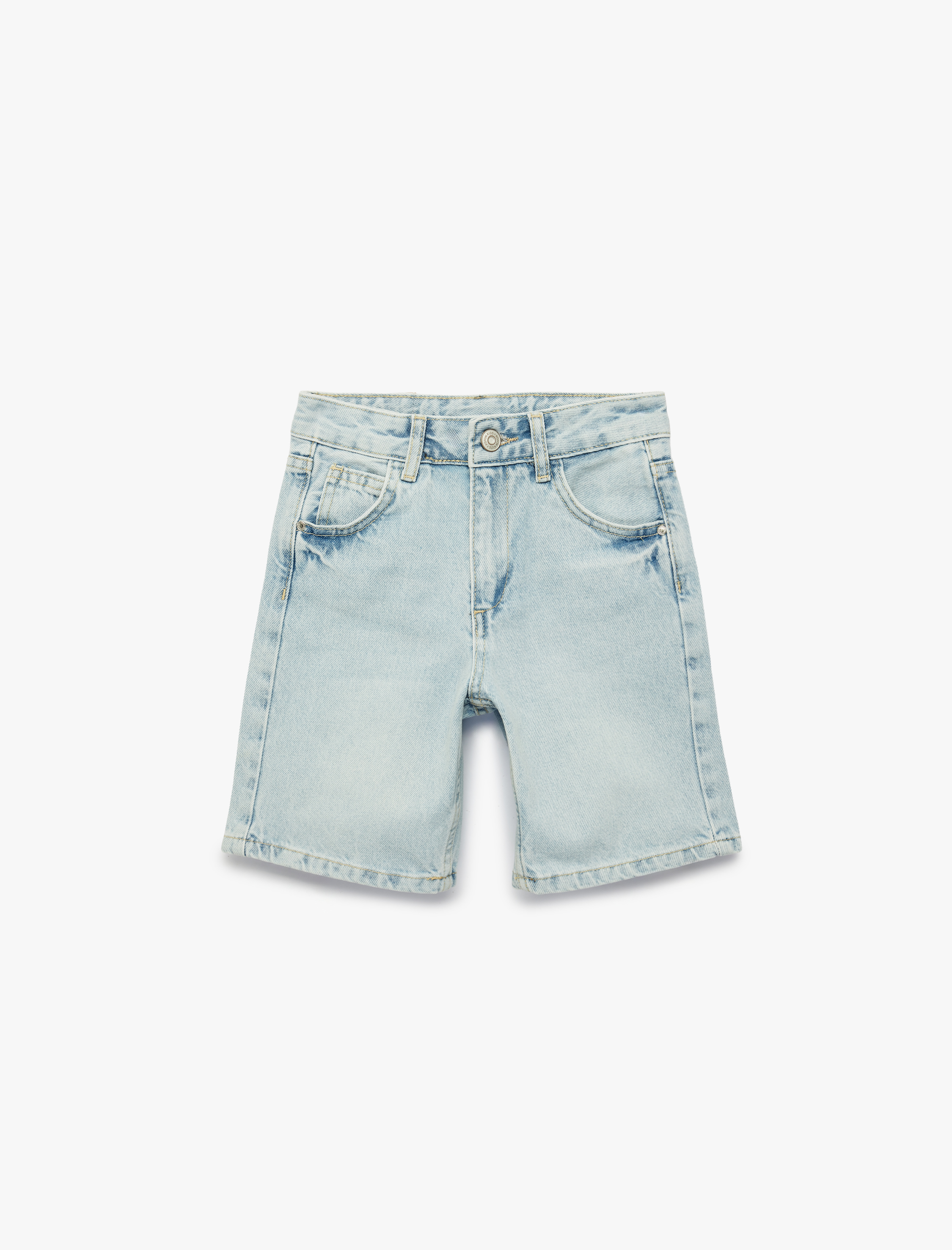  Kız Çocuk Pamuklu Düğmeli Cepli Denim Kapri Şort