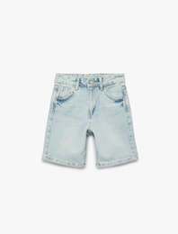 Pamuklu Düğmeli Cepli Denim Kapri Şort