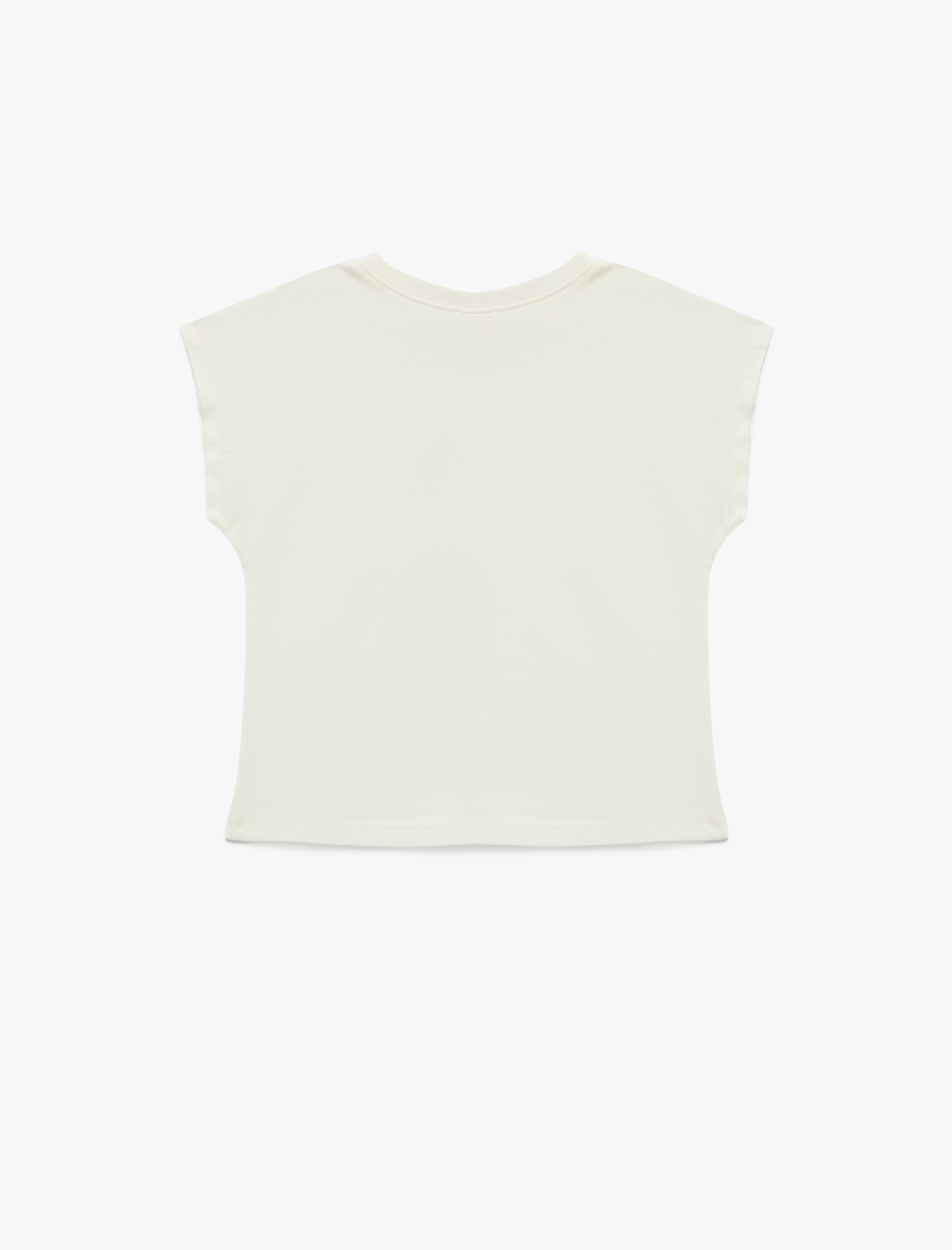  Kız Bebek Pamuklu Çiçekli Aplike Detaylı Kolsuz Bisiklet Yaka Tişört