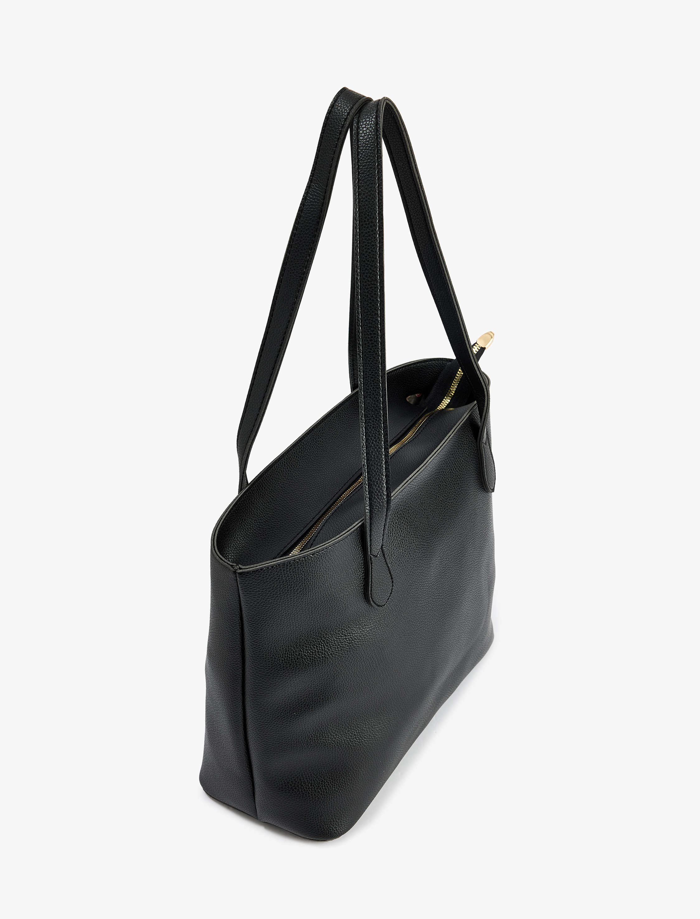  Kadın Saplı Fermuarlı Suni Deri Tote Çanta