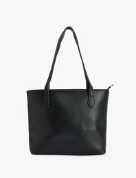 Saplı Fermuarlı Suni Deri Tote Çanta