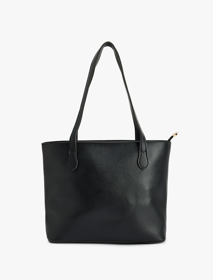 Kadın Saplı Fermuarlı Suni Deri Tote Çanta