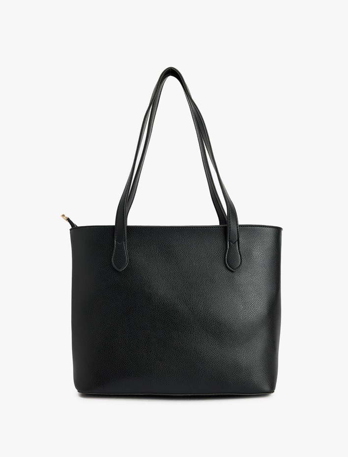 Kadın Saplı Fermuarlı Suni Deri Tote Çanta