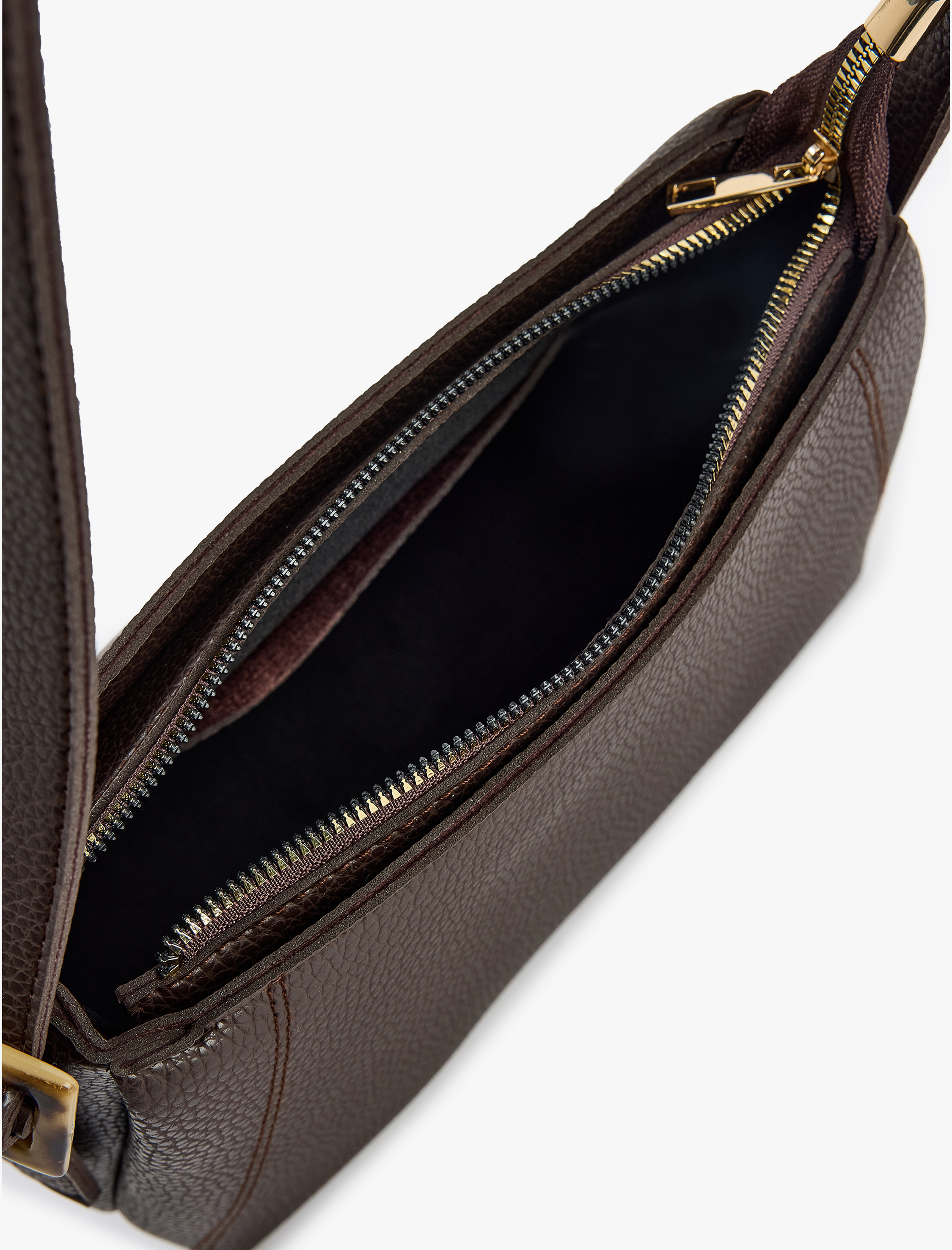  Kadın Suni Deri Dikiş Detaylı Tokalı Fermuarlı Omuz Çantası