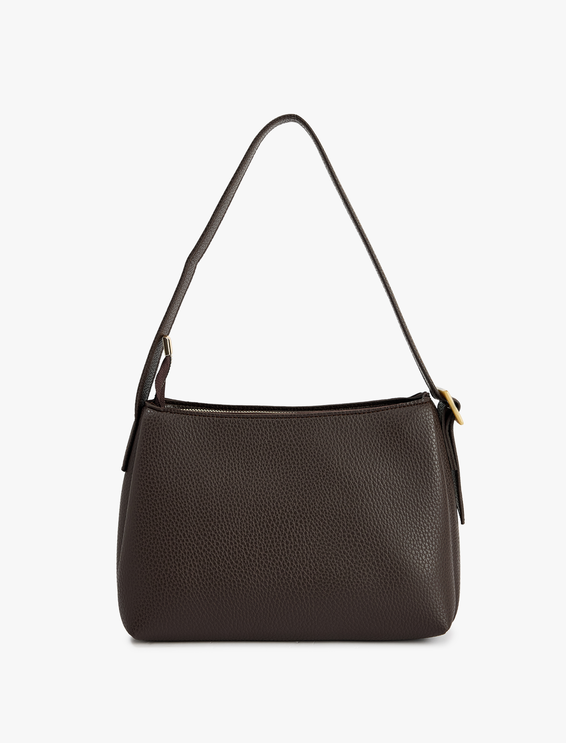  Kadın Suni Deri Dikiş Detaylı Tokalı Fermuarlı Omuz Çantası