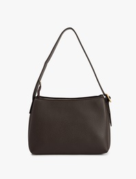 Suni Deri Dikiş Detaylı Tokalı Fermuarlı Omuz Çantası