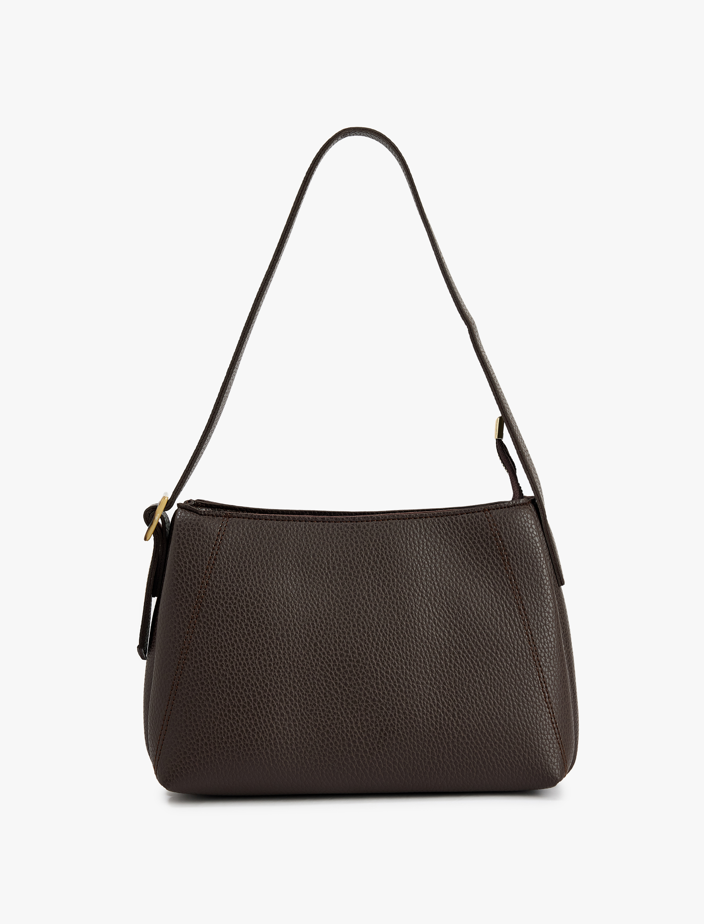  Kadın Suni Deri Dikiş Detaylı Tokalı Fermuarlı Omuz Çantası