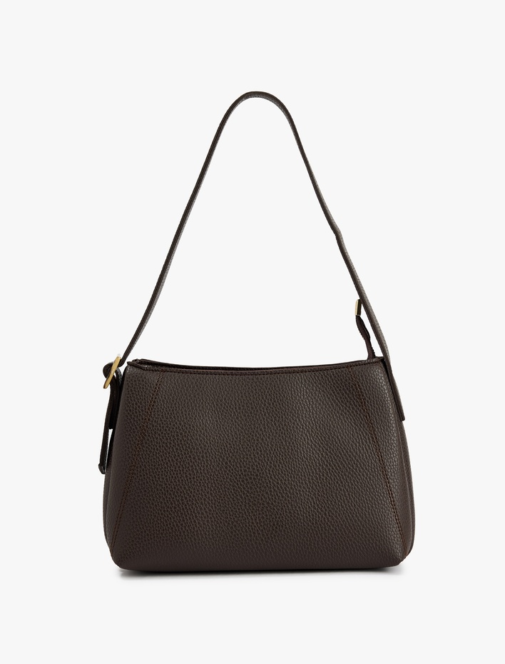 Kadın Suni Deri Dikiş Detaylı Tokalı Fermuarlı Omuz Çantası