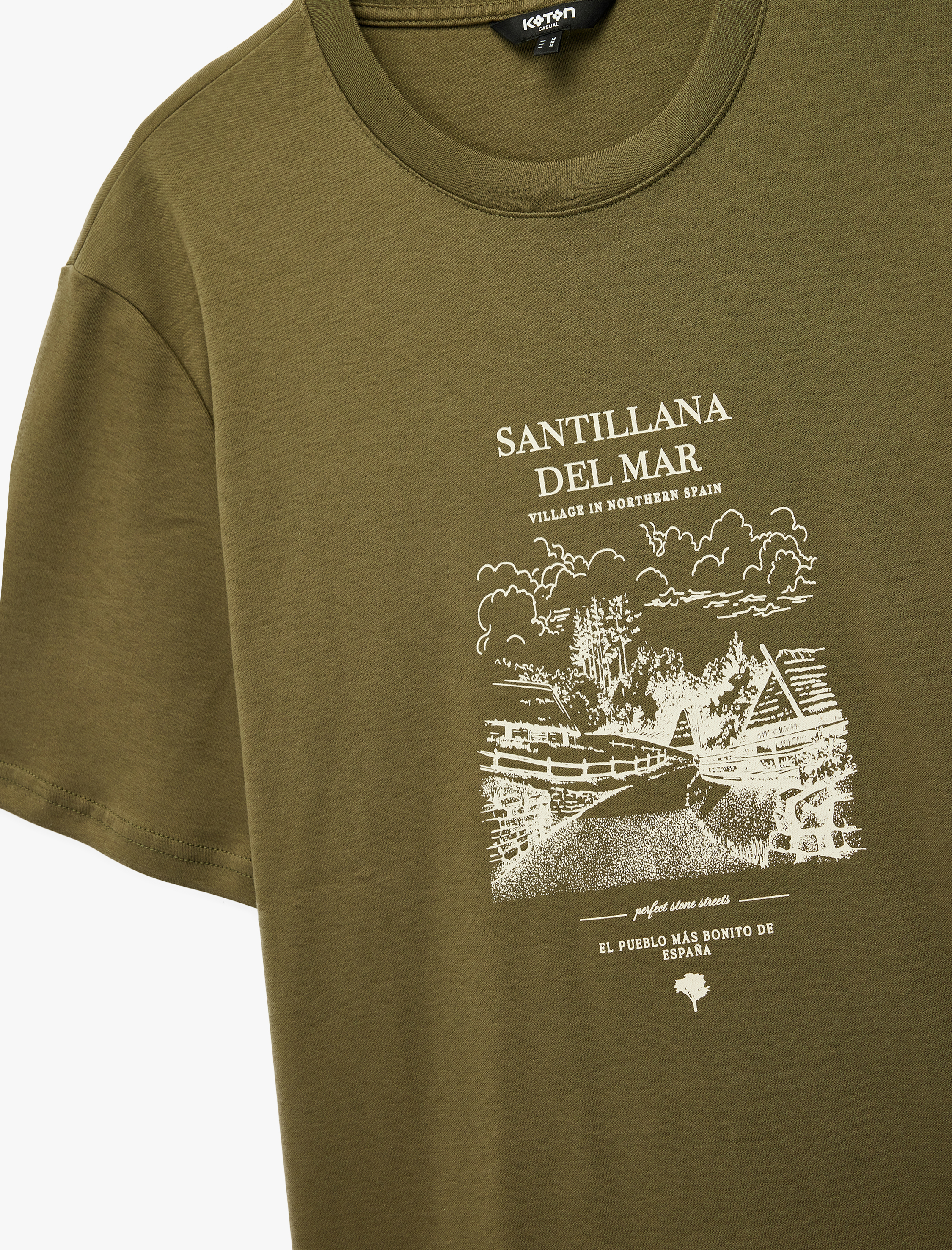   Pamuklu Kısa Kollu Bisiklet Yaka Baskılı Tişört