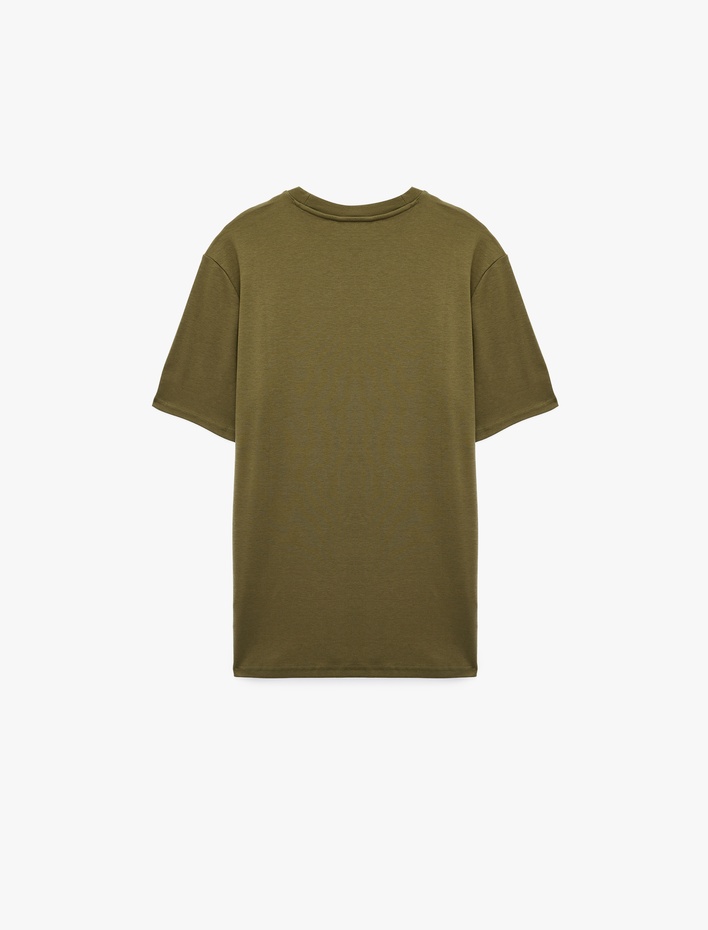  Pamuklu Kısa Kollu Bisiklet Yaka Baskılı Tişört