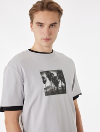 Regular Fit Kısa Kollu Pamuklu Bisiklet Yaka Baskılı Tişört