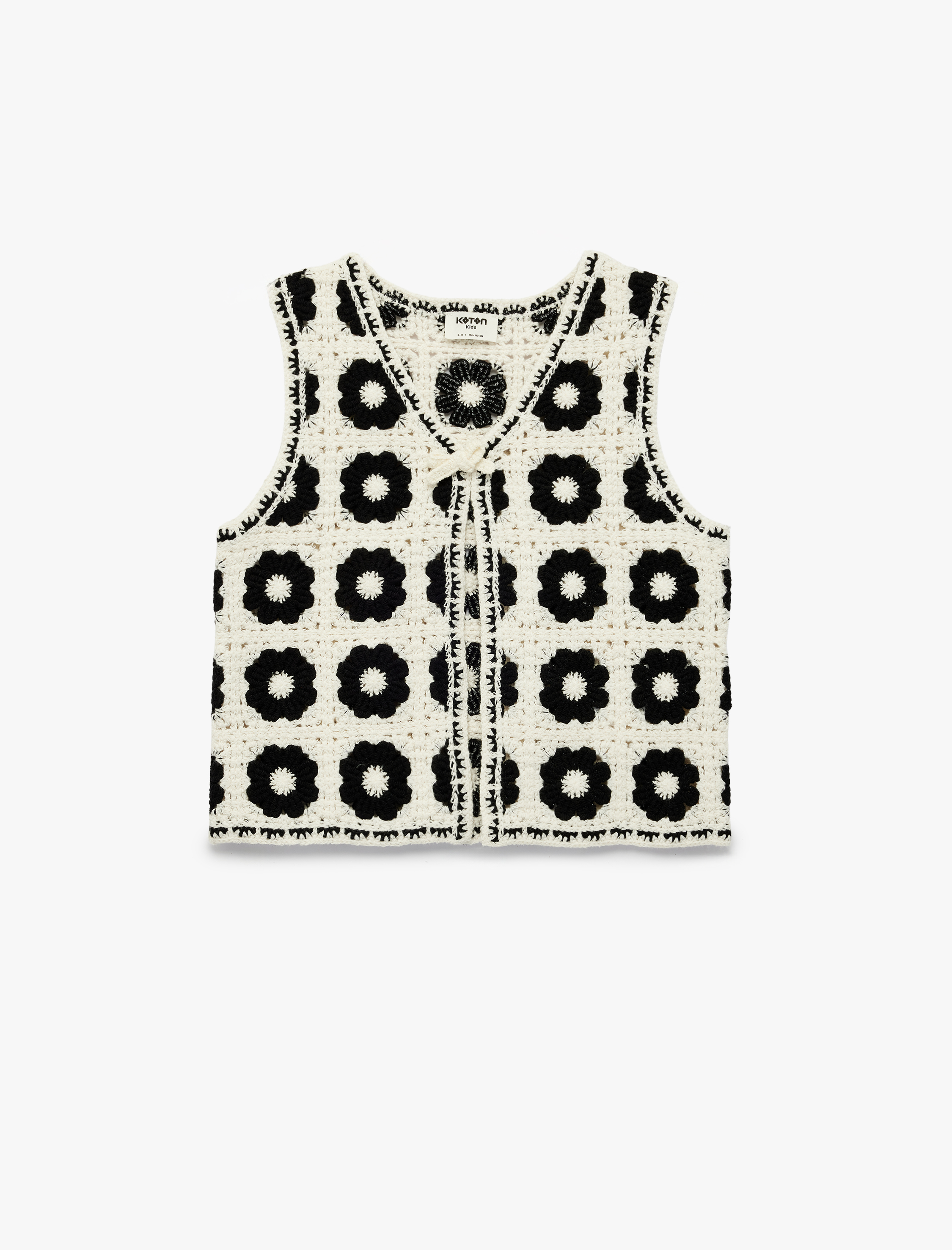  Kız Çocuk Pamuklu Kolsuz Bağcıklı V Yaka Ajurlu Triko Yelek