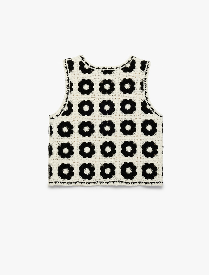 Kız Çocuk Pamuklu Kolsuz Bağcıklı V Yaka Ajurlu Triko Yelek