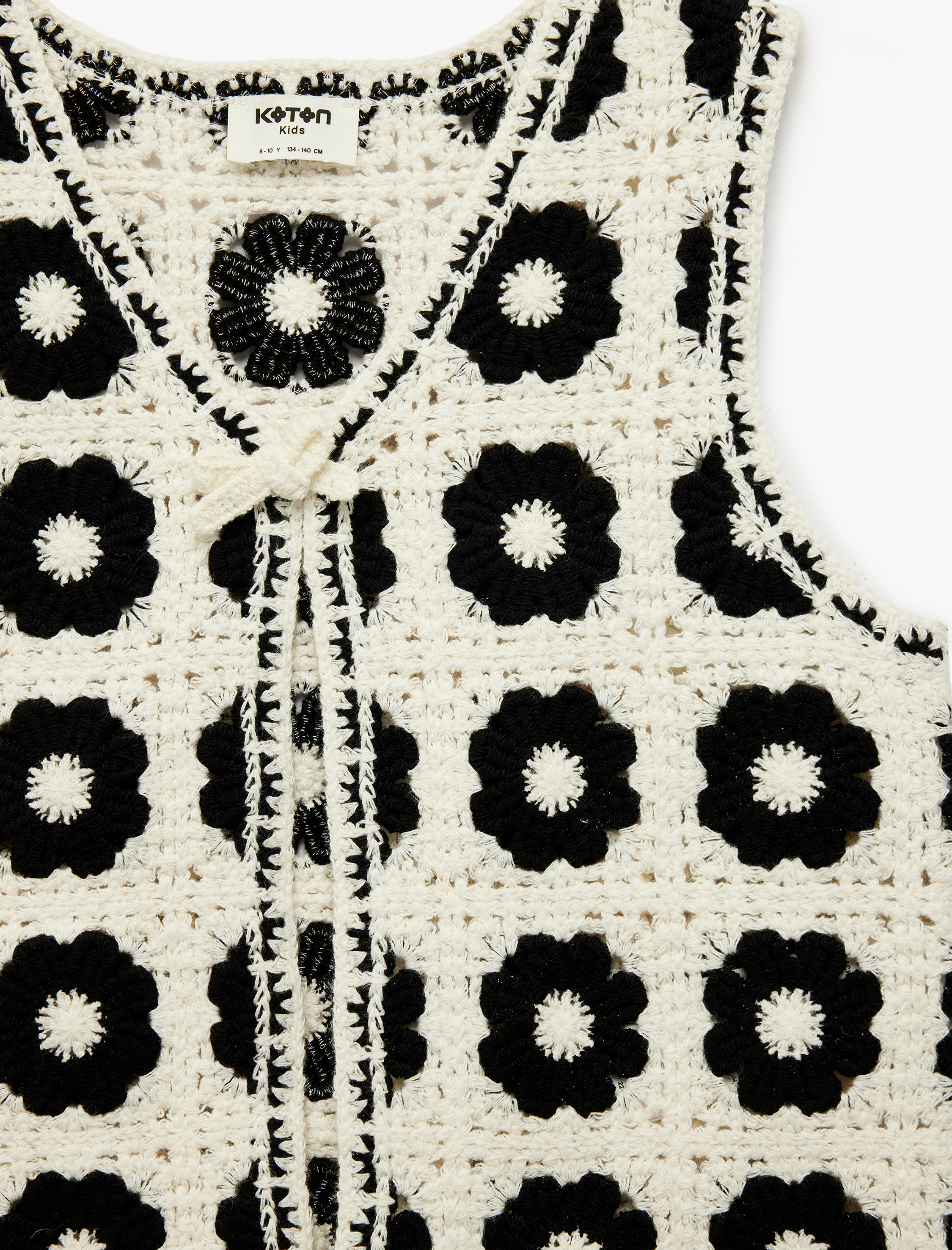  Kız Çocuk Pamuklu Kolsuz Bağcıklı V Yaka Ajurlu Triko Yelek