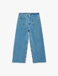 Pamuklu Cepli Normal Bel Culotte Pantolon - Culotte Jeans