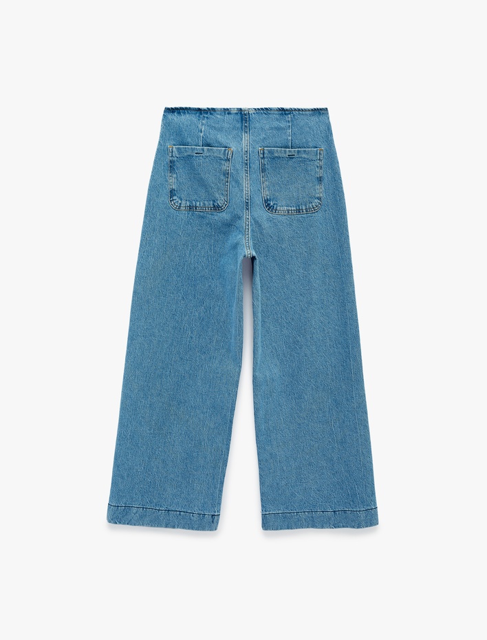  Pamuklu Cepli Normal Bel Culotte Pantolon - Culotte Jeans