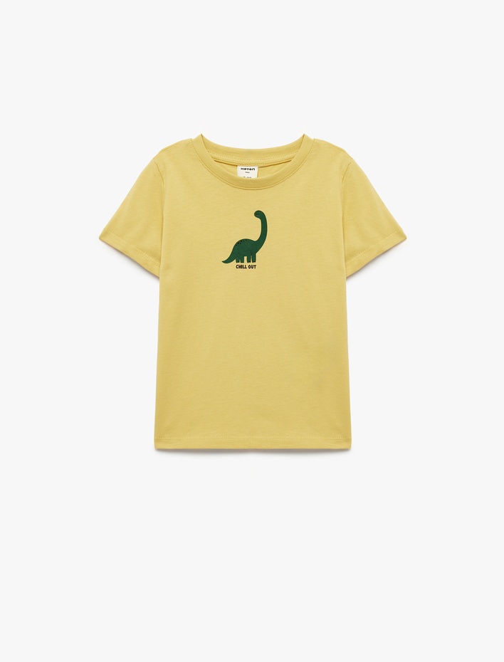Erkek Bebek Kısa Kollu Bisiklet Yaka Pamuklu Dinozor Baskılı Tişört