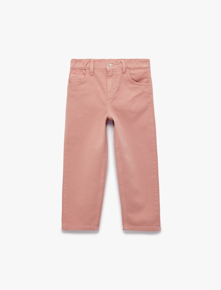 Kız Bebek Pamuklu Bol Kalıp Cepli Geniş Paça Denim Pantolon