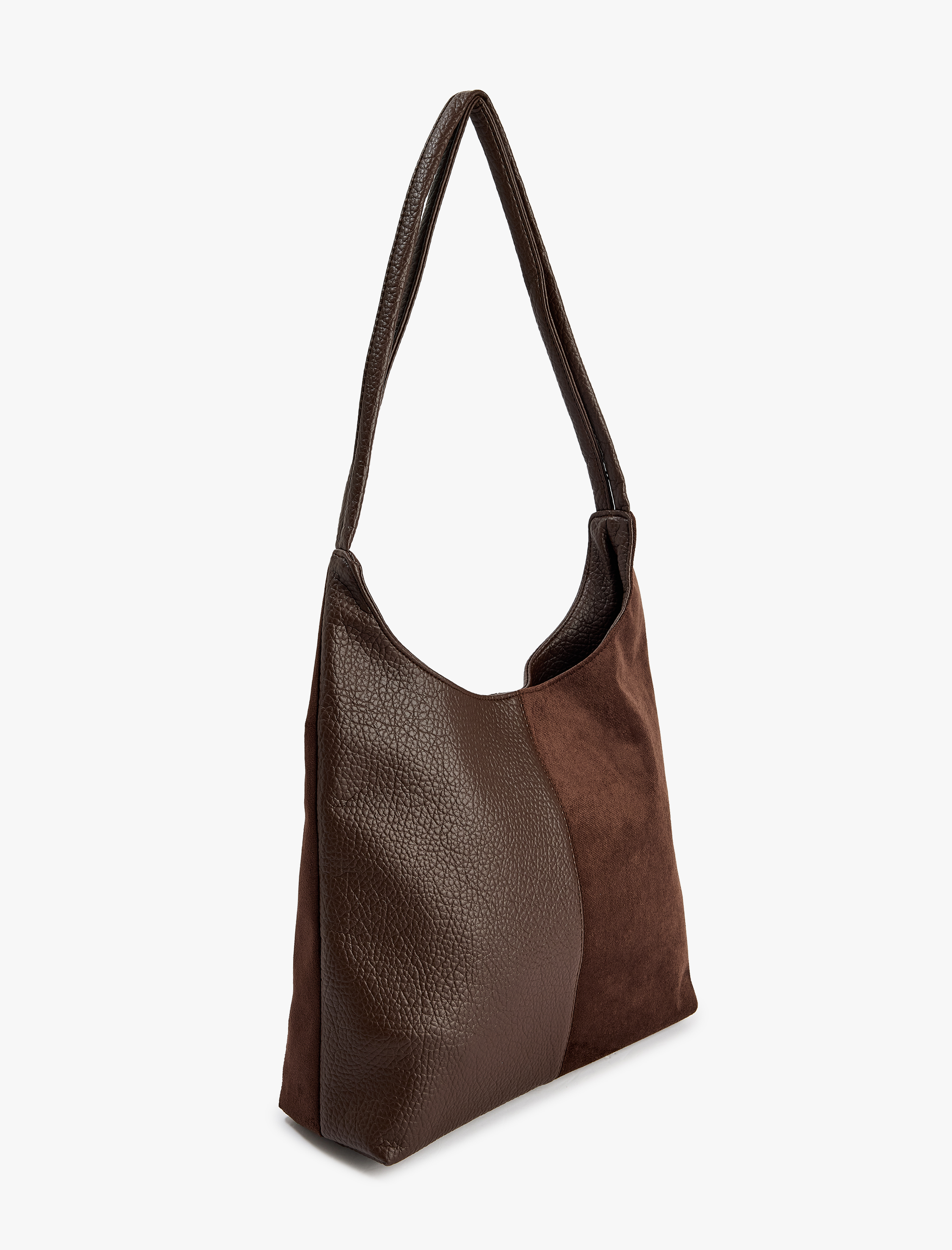  Kadın Renk Bloklu Suni Süet Deri Görünümlü Omuz Çantası