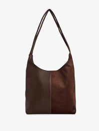 Renk Bloklu Suni Süet Deri Görünümlü Omuz Çantası