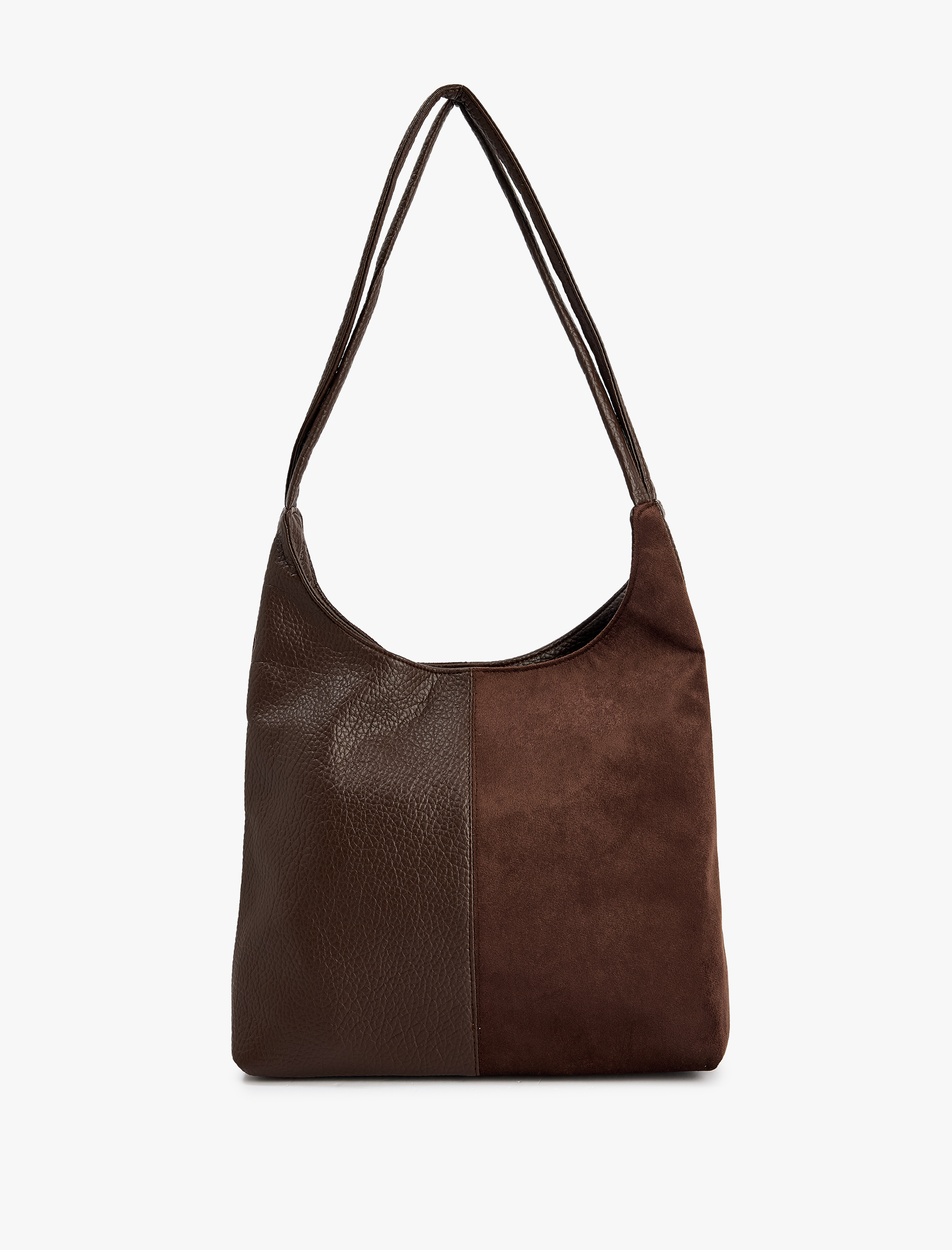  Kadın Renk Bloklu Suni Süet Deri Görünümlü Omuz Çantası