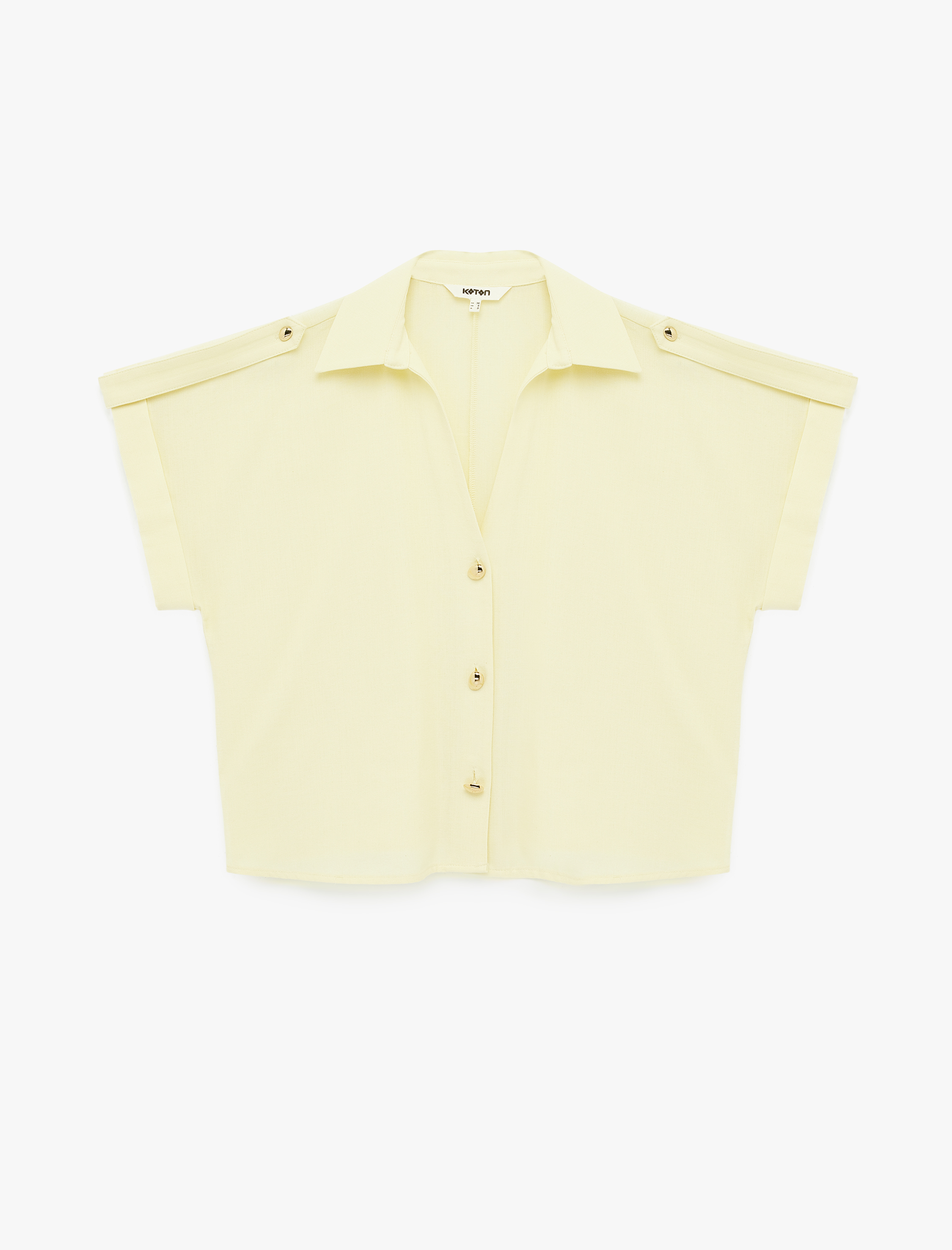   Apolet Detaylı Kısa Kollu Keten Görünümlü Gömlek