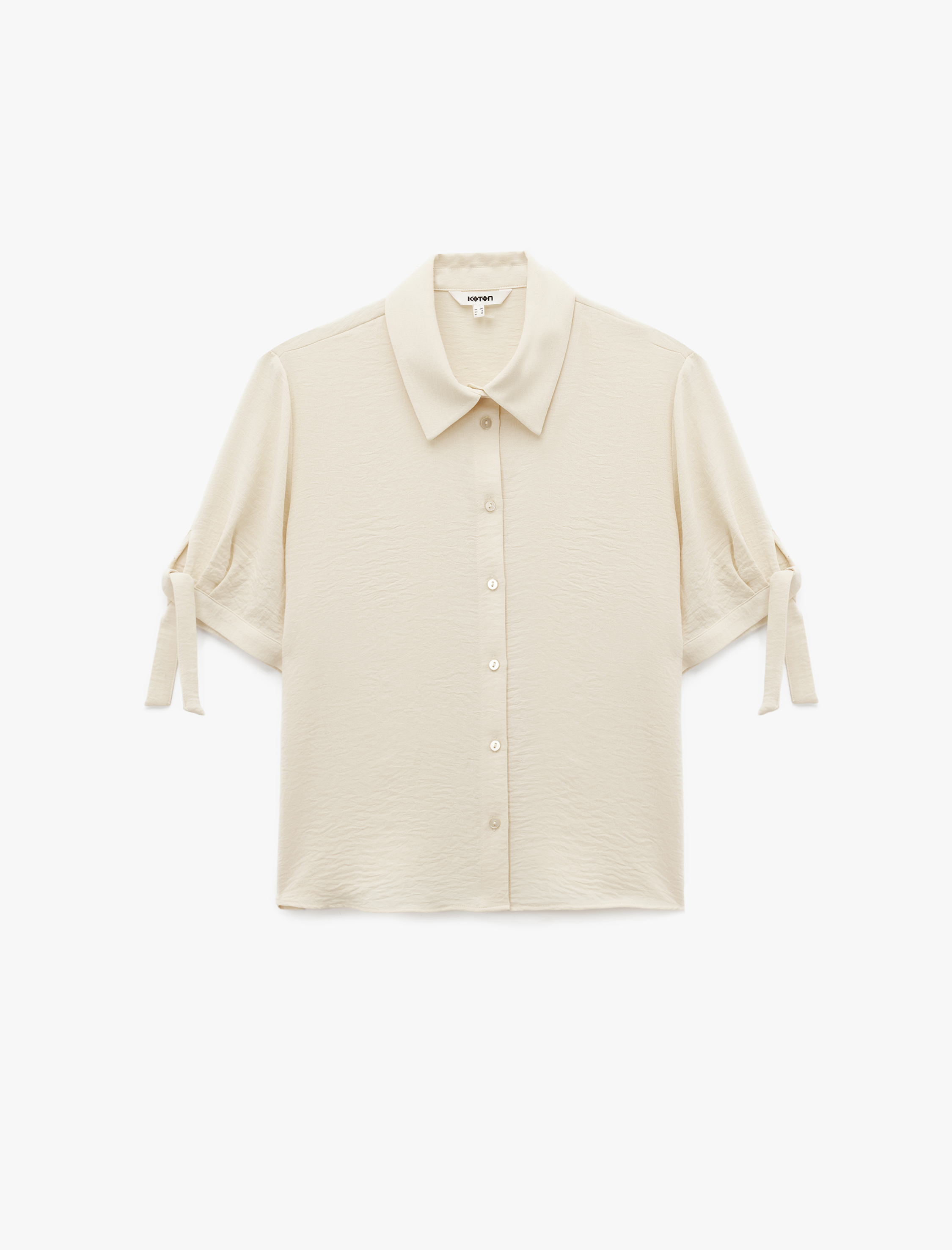   Aerobin Kumaş Bağlama Detaylı Kısa Balon Kollu Saten Gömlek