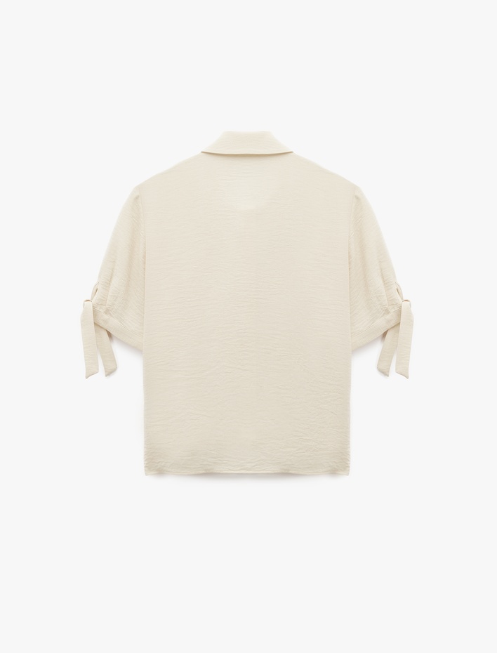  Aerobin Kumaş Bağlama Detaylı Kısa Balon Kollu Saten Gömlek