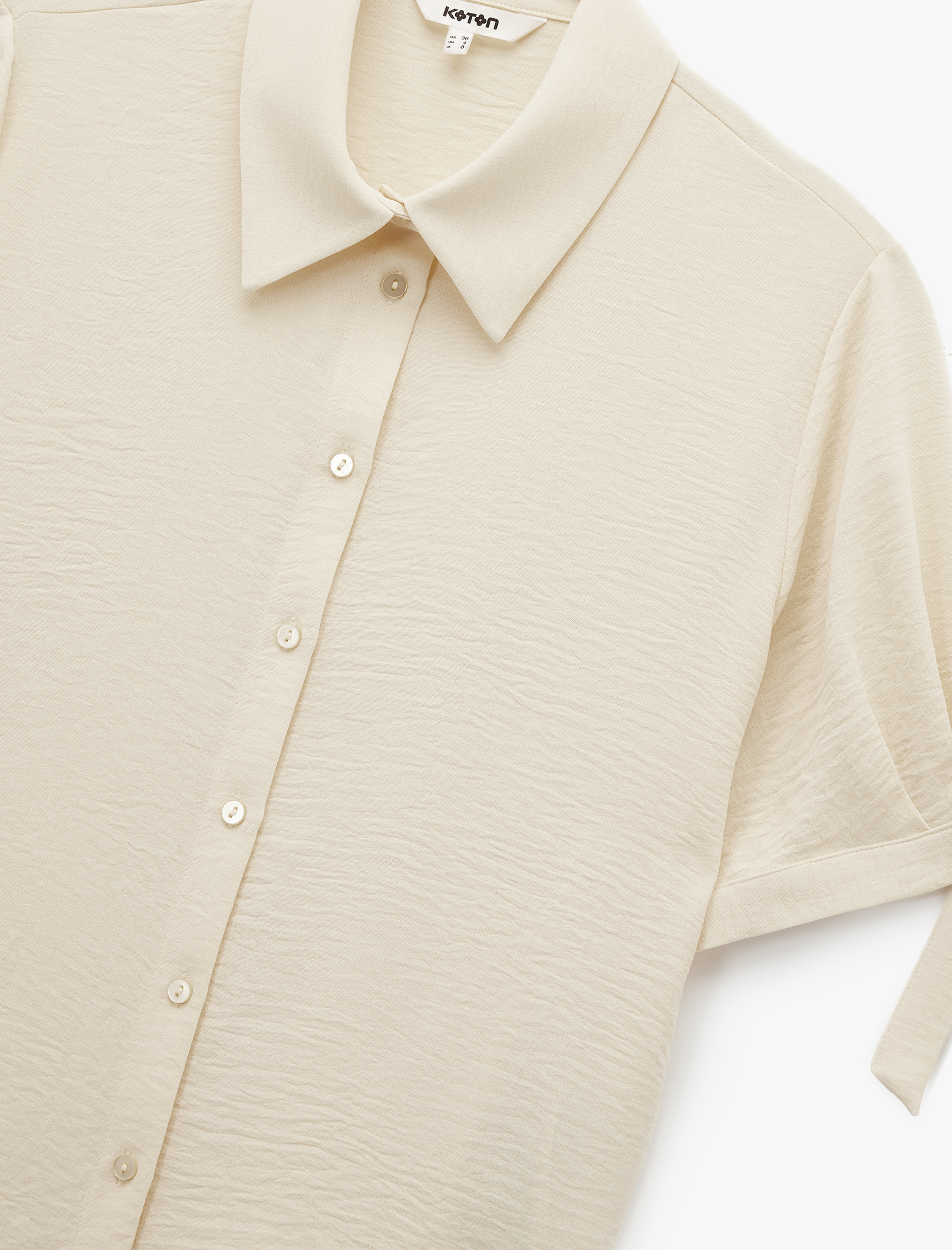   Aerobin Kumaş Bağlama Detaylı Kısa Balon Kollu Saten Gömlek