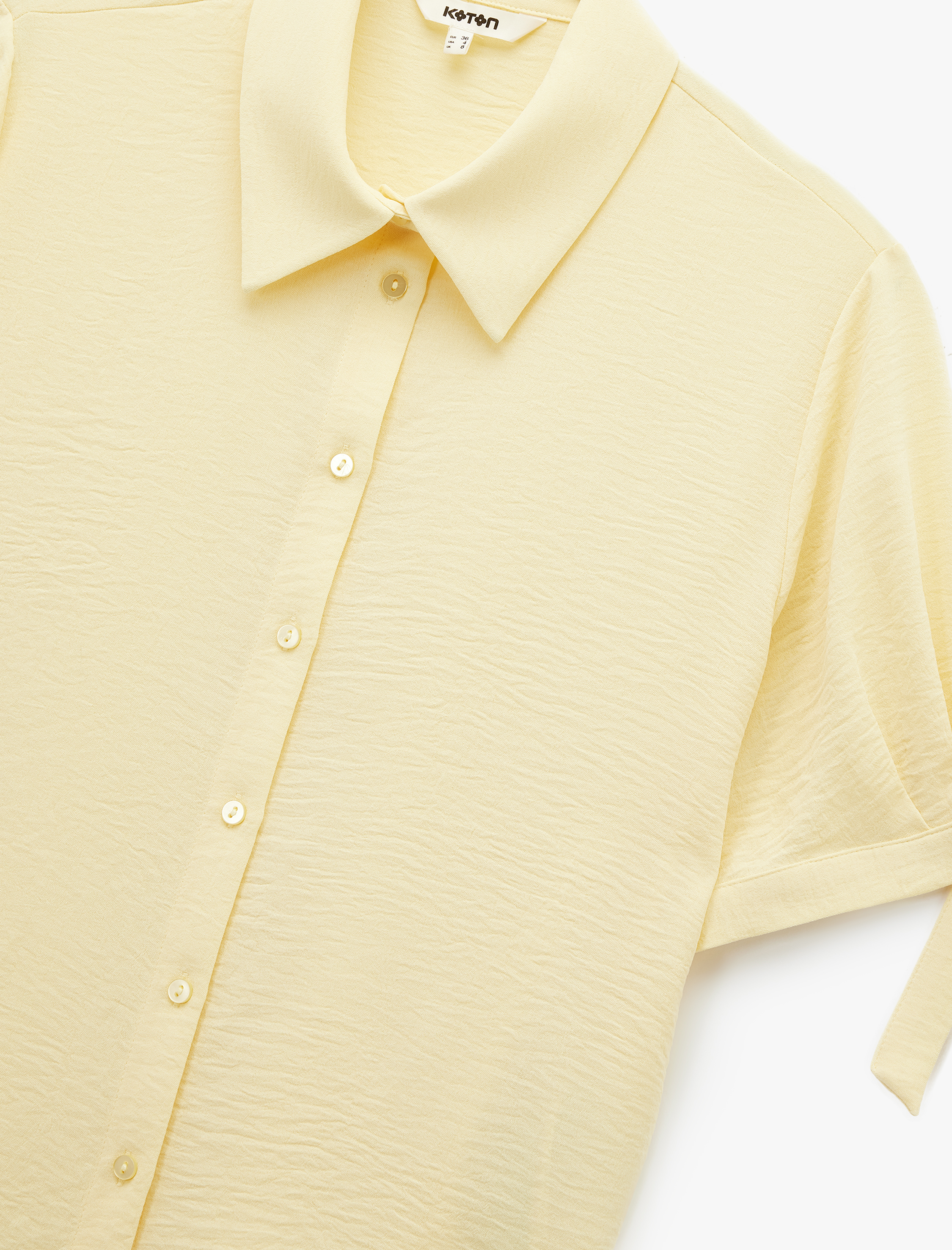   Aerobin Kumaş Bağlama Detaylı Kısa Balon Kollu Saten Gömlek