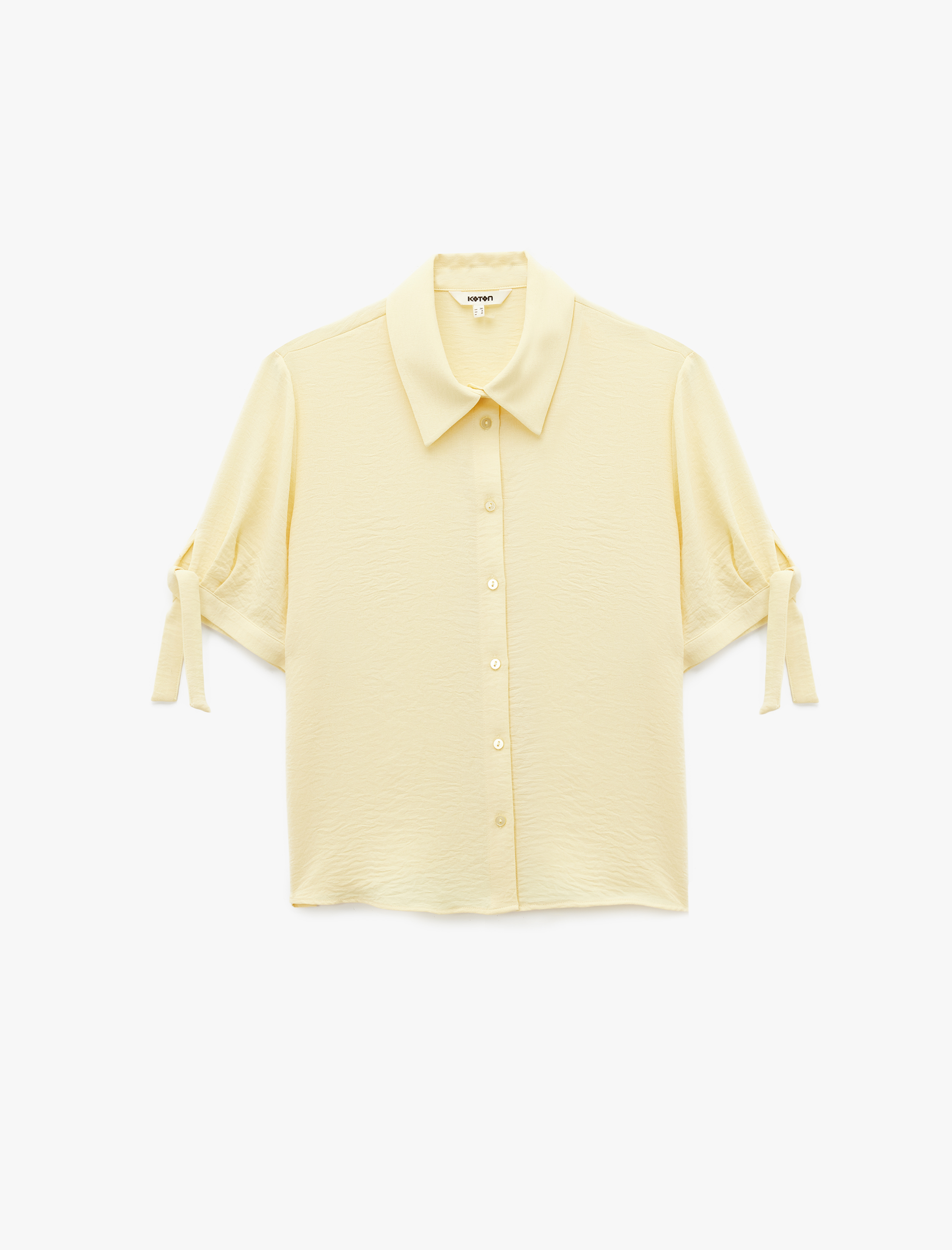   Aerobin Kumaş Bağlama Detaylı Kısa Balon Kollu Saten Gömlek