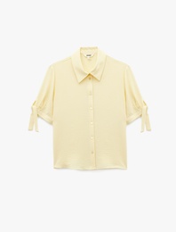 Aerobin Kumaş Bağlama Detaylı Kısa Balon Kollu Saten Gömlek