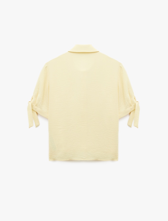  Aerobin Kumaş Bağlama Detaylı Kısa Balon Kollu Saten Gömlek