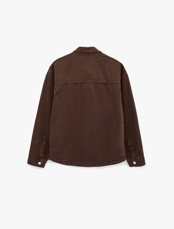  Rahat Kalıp Klasik Yaka Cep Detaylı Düğmeli Uzun Kollu Shacket