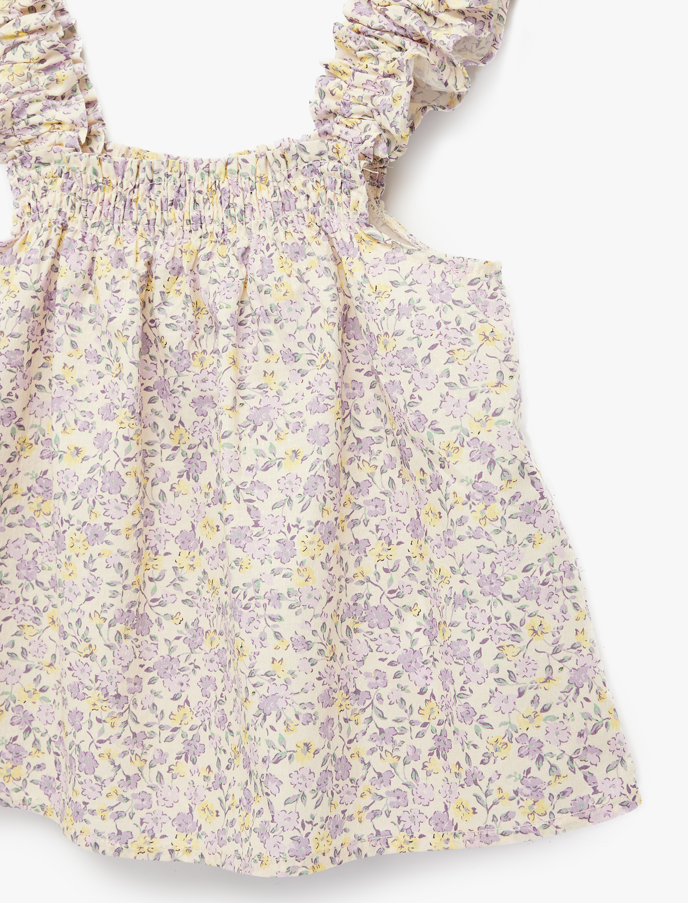  Kız Bebek Pamuklu Kare Yaka Kolsuz Çiçekli Gipeli Poplin Bluz