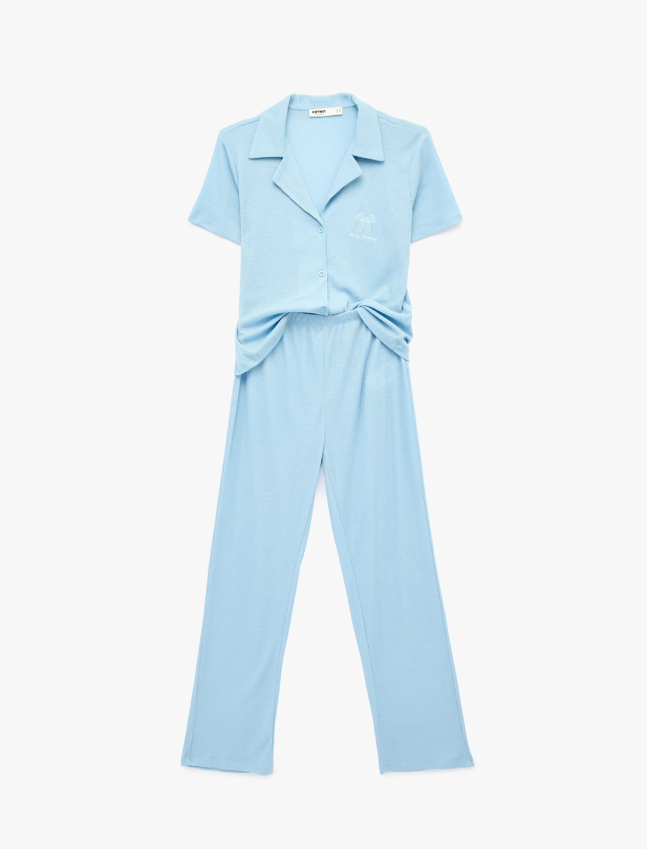   Rahat Kalıp Gömlek Yaka Fitilli Pijama Takımı