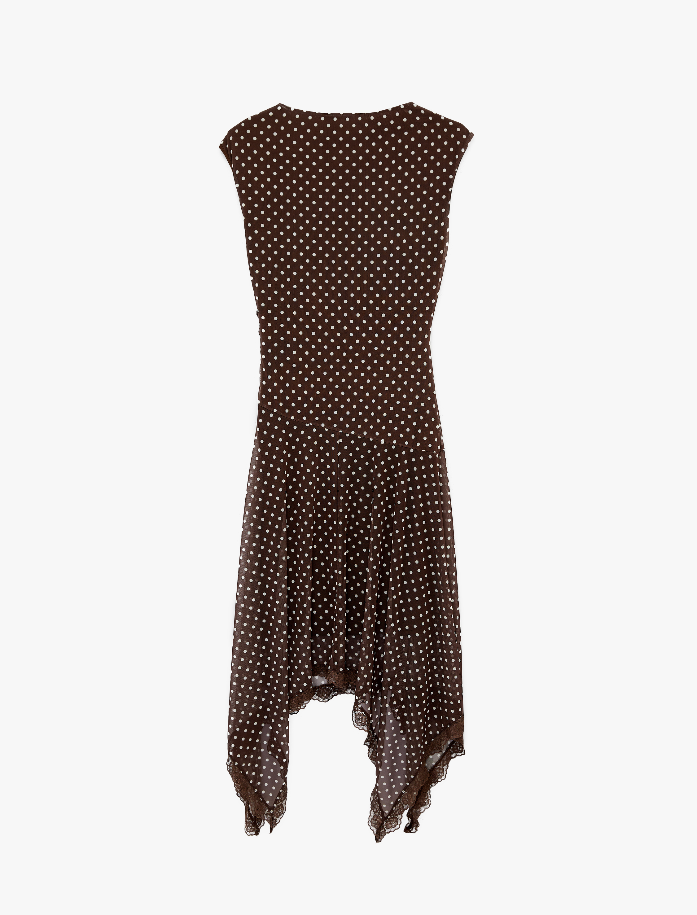   Kolsuz Bisiklet Yaka Büzgülü Asimetrik Midi Puantiyeli Tül Elbise