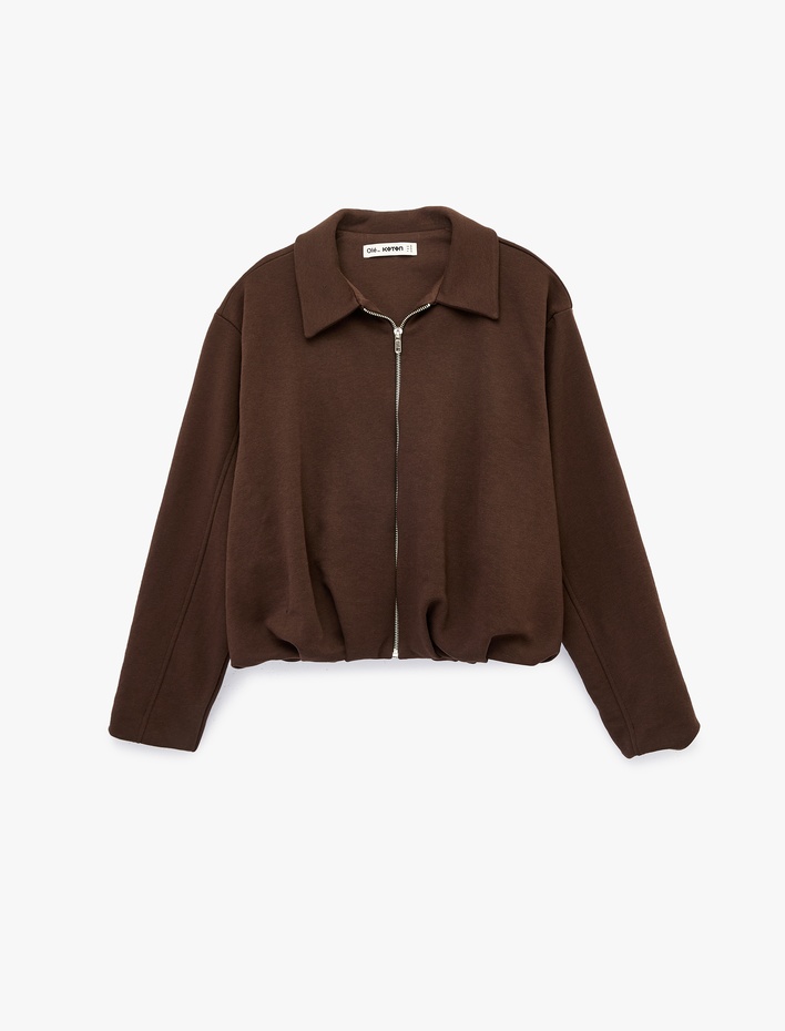  Rahat Kalıp Uzun Kollu Polo Yaka Fermuarlı Sweatshirt