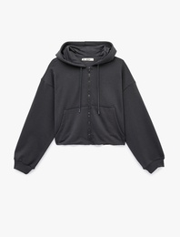 Rahat Kalıp Uzun Kollu Kanguru Cepli Fermuarlı Kapüşonlu Sweatshirt