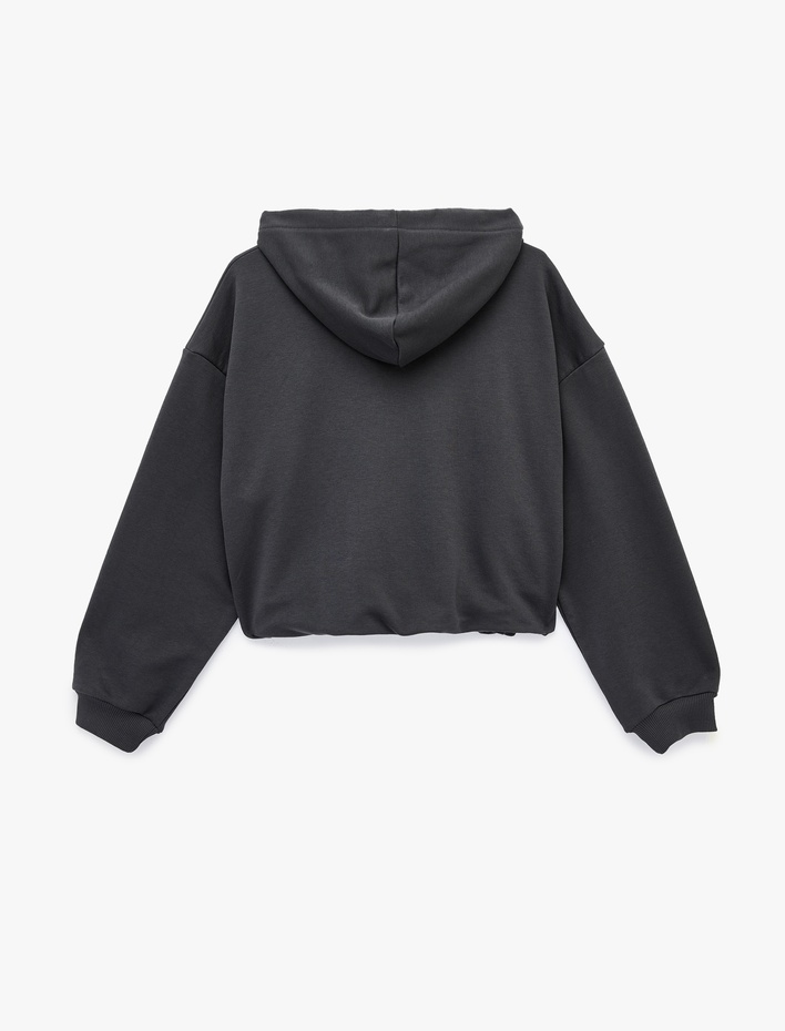  Rahat Kalıp Uzun Kollu Kanguru Cepli Fermuarlı Kapüşonlu Sweatshirt