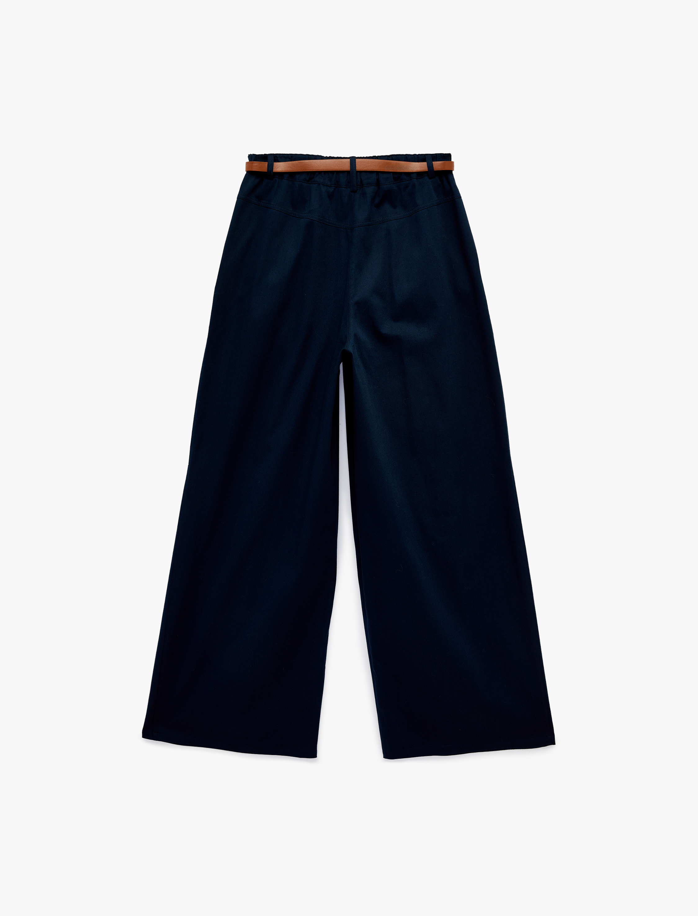   Pamuklu Cepli Yüksek Bel Geniş Paça Kemerli Pantolon