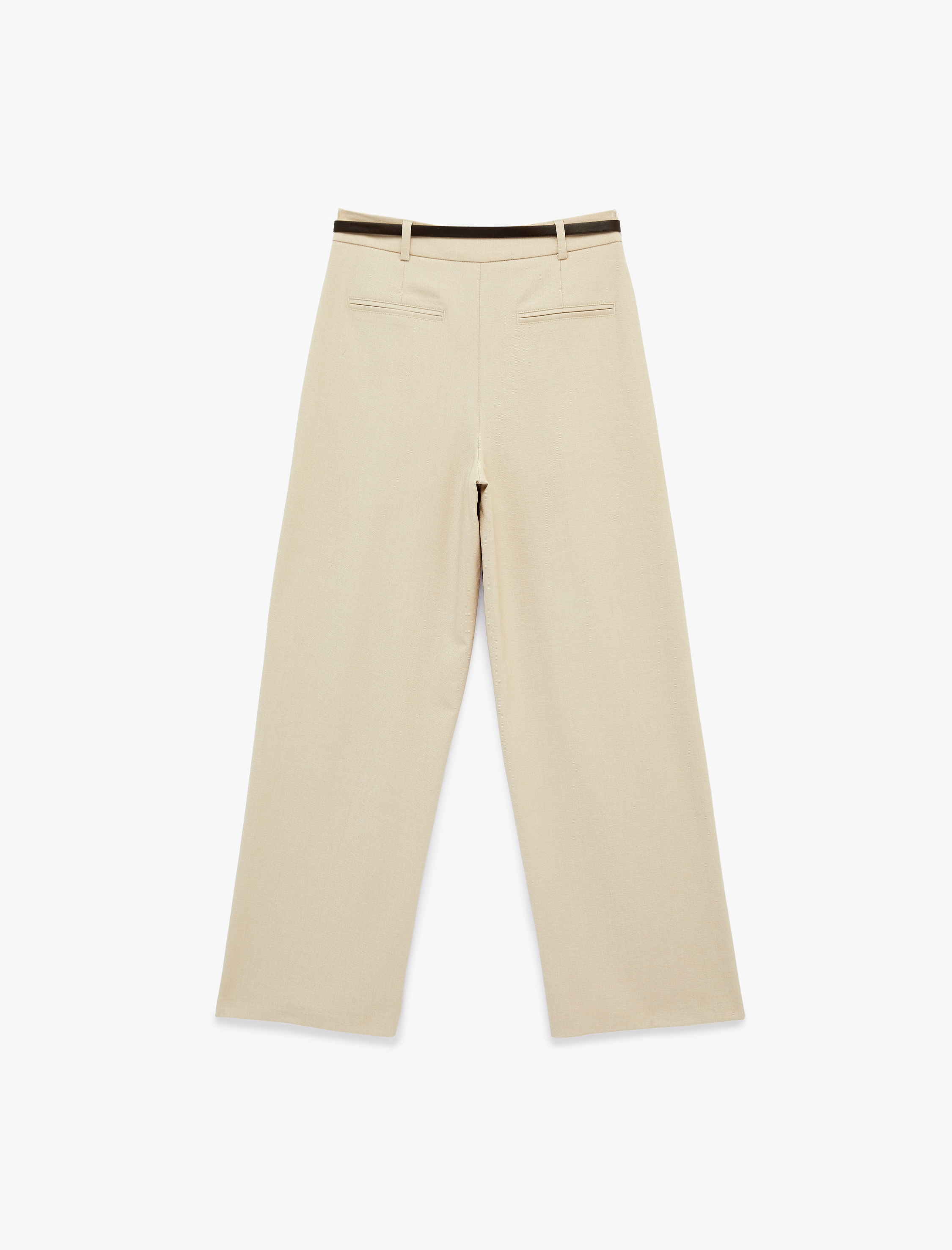   Yüksek Bel Viskon Karışımlı Kemer Detaylı Cepli Palazzo Pantolon