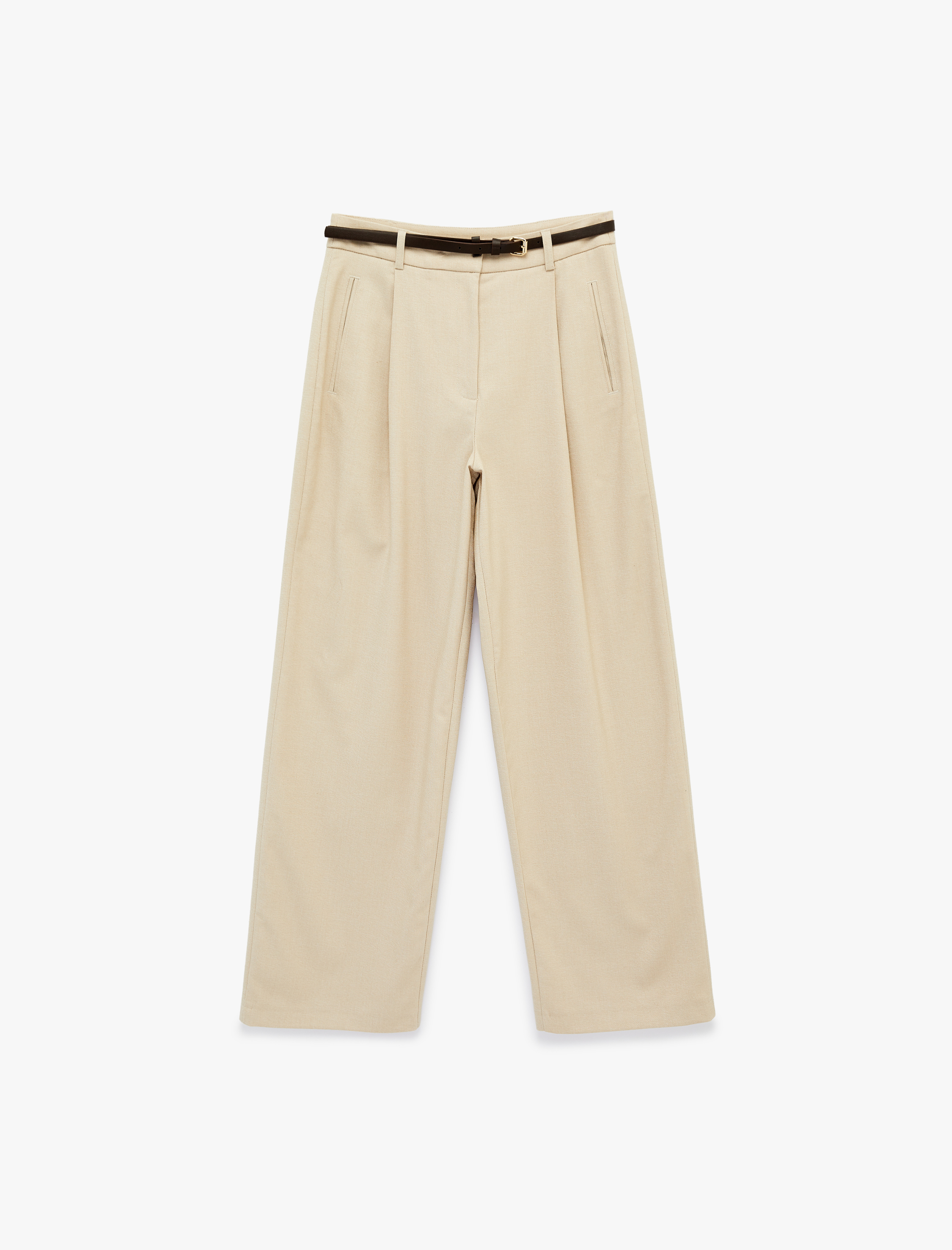   Yüksek Bel Viskon Karışımlı Kemer Detaylı Cepli Palazzo Pantolon